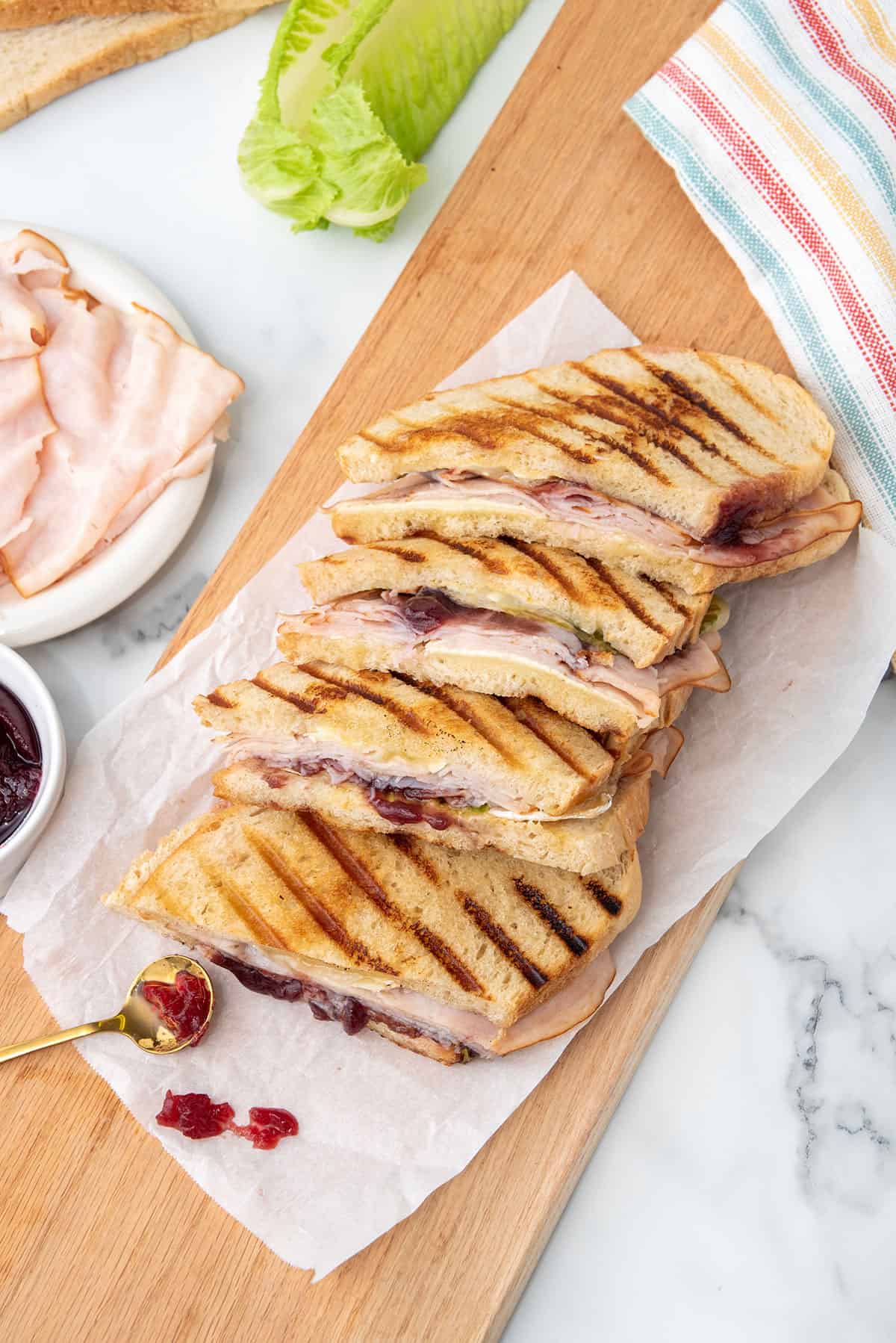 Toasted Turkey and Cranberry Panini with Brie and Spinach
