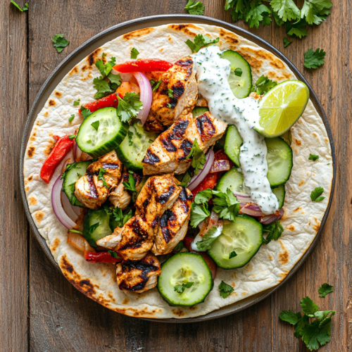 Homemade Spiced Chicken Shawarma Wraps with Garlic Yogurt Sauce