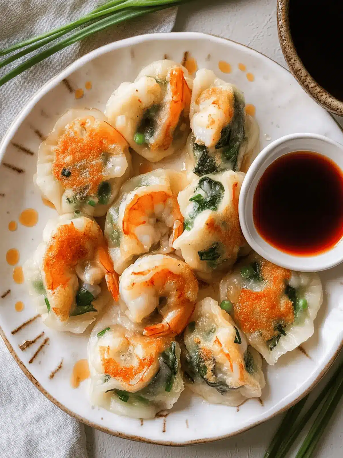 Steamed Shrimp and Chive Dumplings with Ginger Soy Sauce