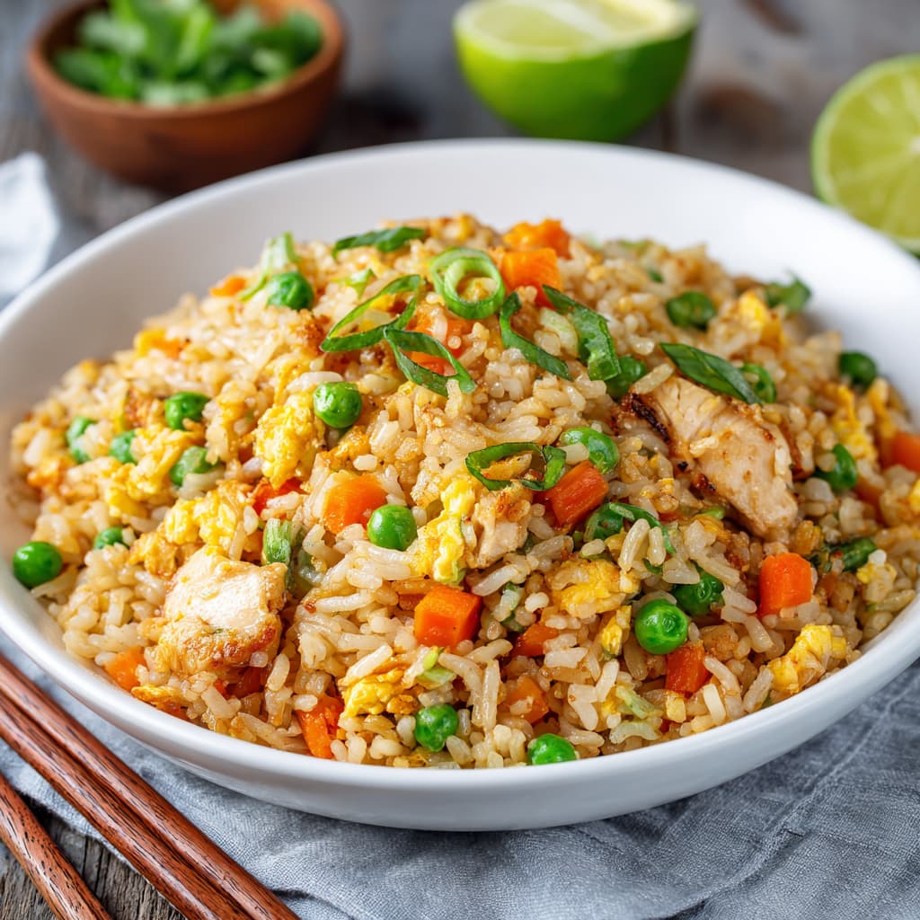 Stovetop Chicken Fried Rice with Peas and Carrots
