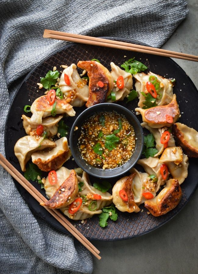 Steamed Chicken and Shiitake Mushroom Gyoza with Ginger Soy Sauce