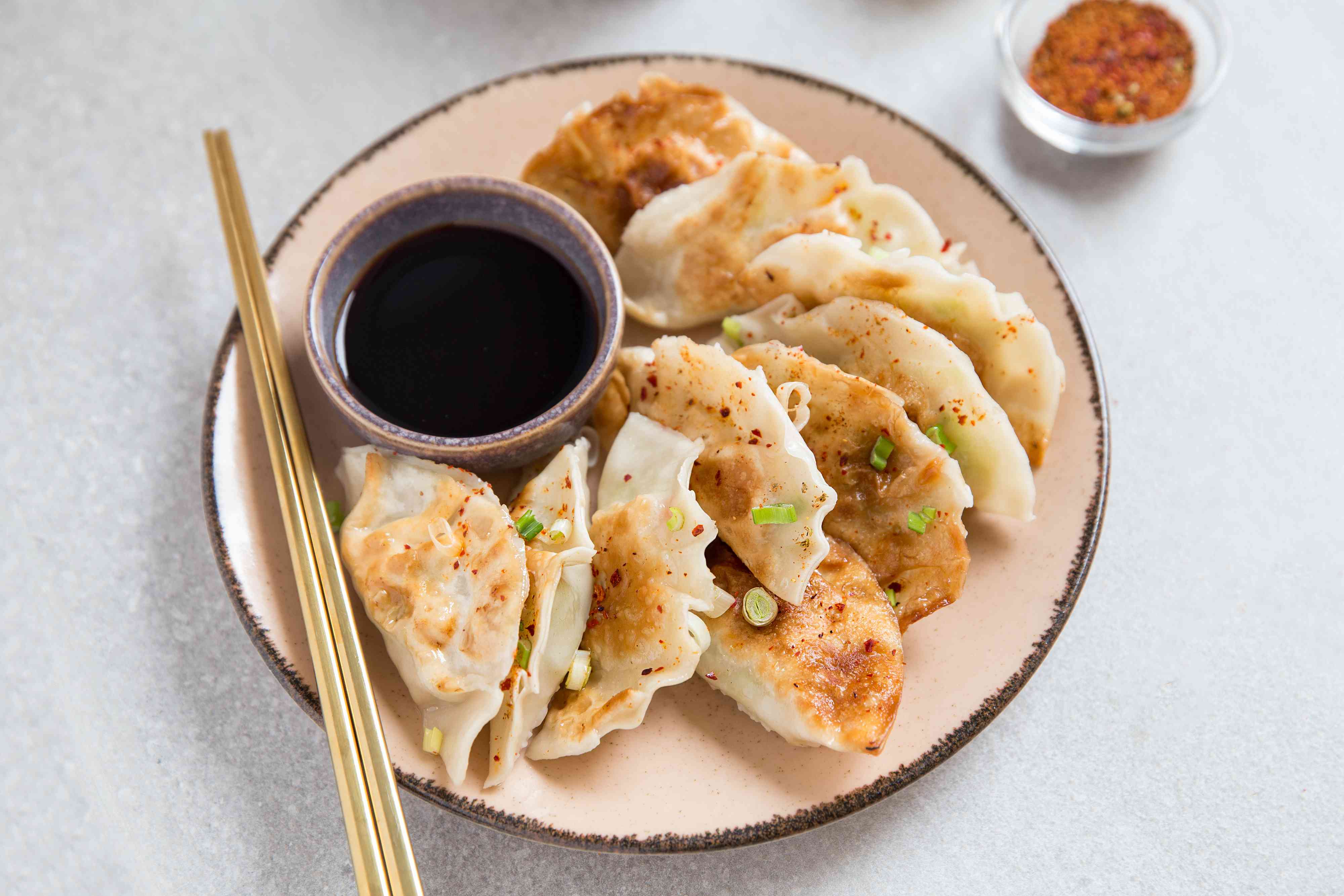 Deep-Fried Shrimp and Leek Gyoza with Spicy Mayo Dip
