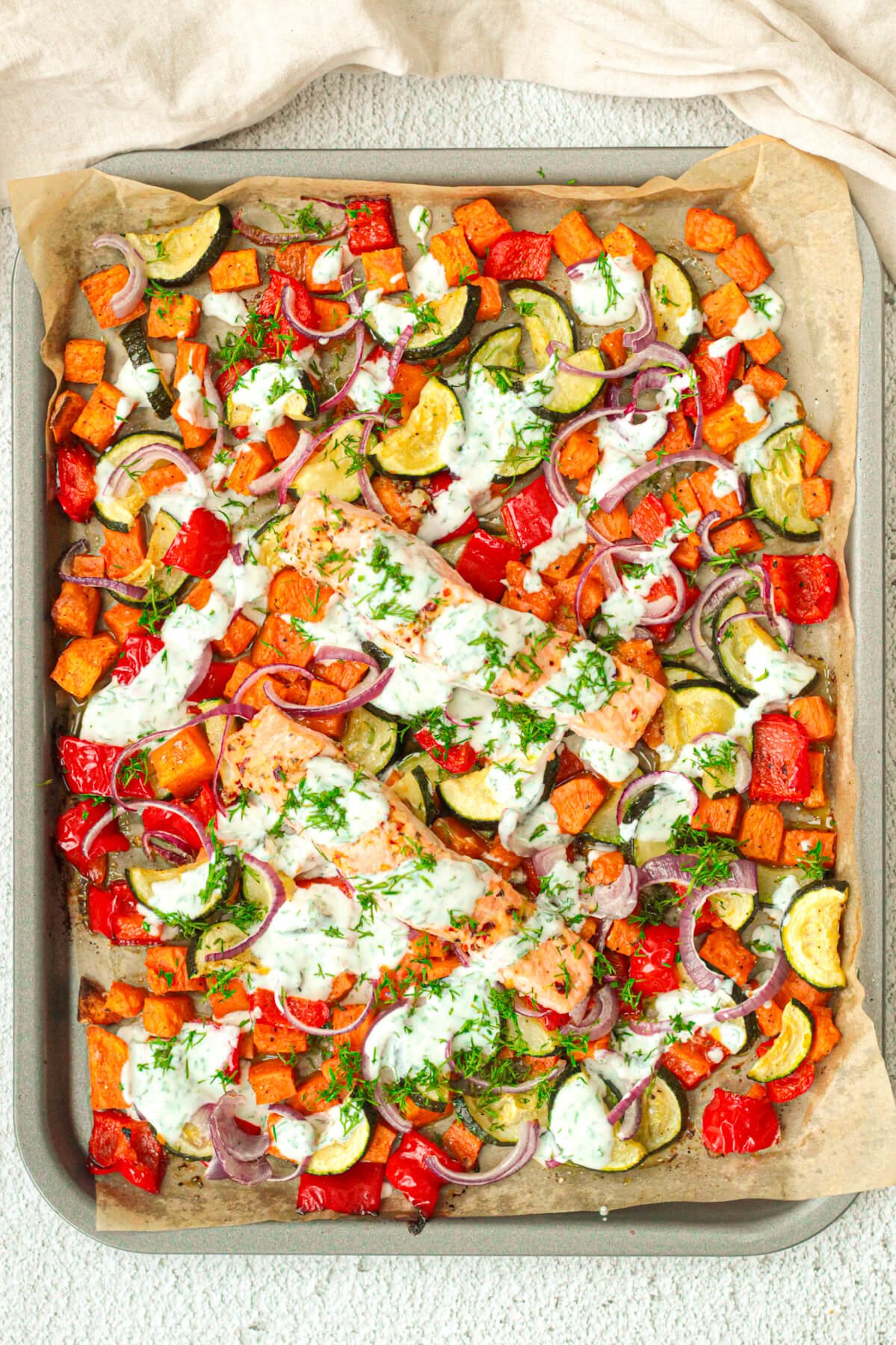 Sheet Pan Ginger-Glazed Salmon with Roasted Vegetables