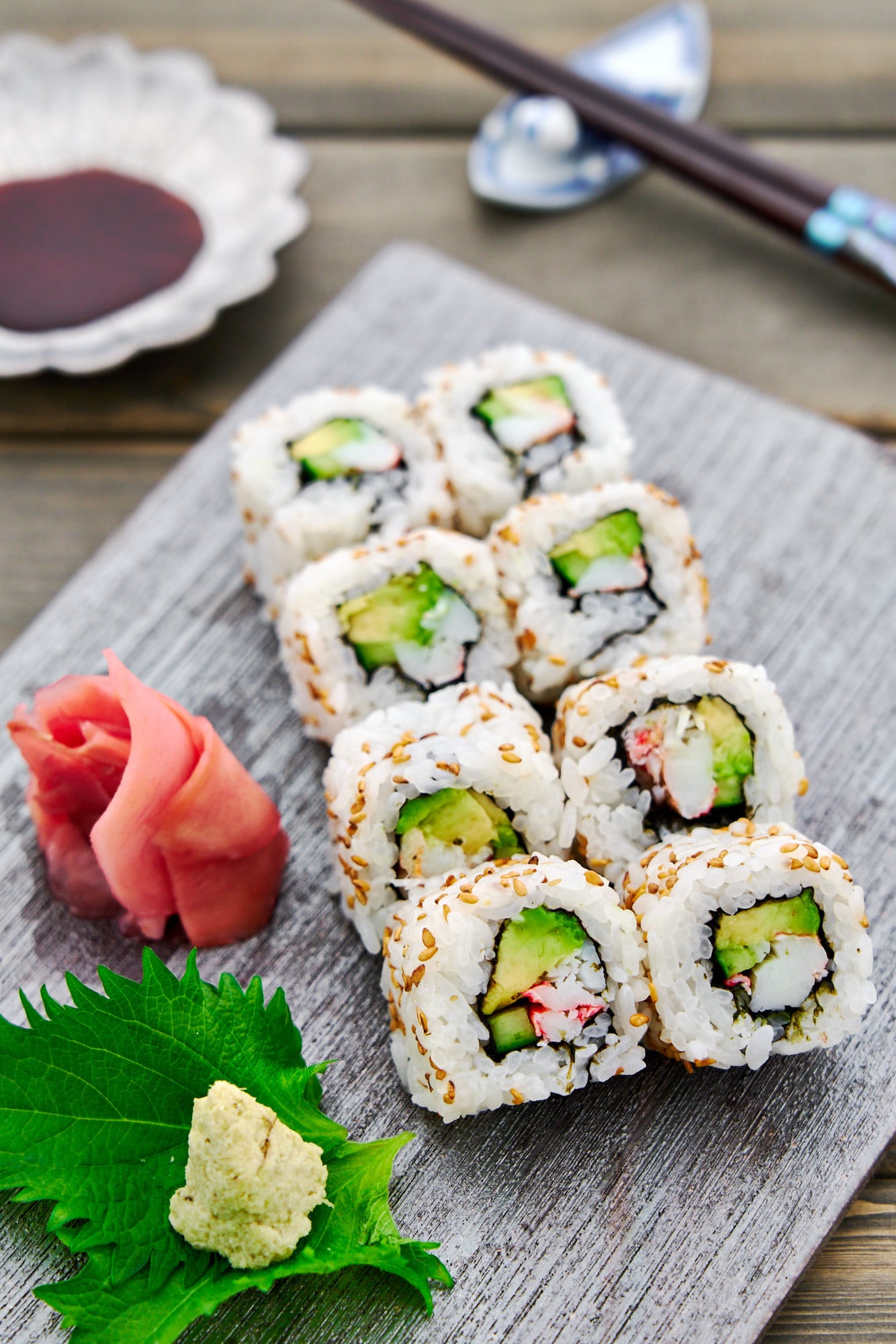 Classic California Sushi Roll with Avocado and Crab