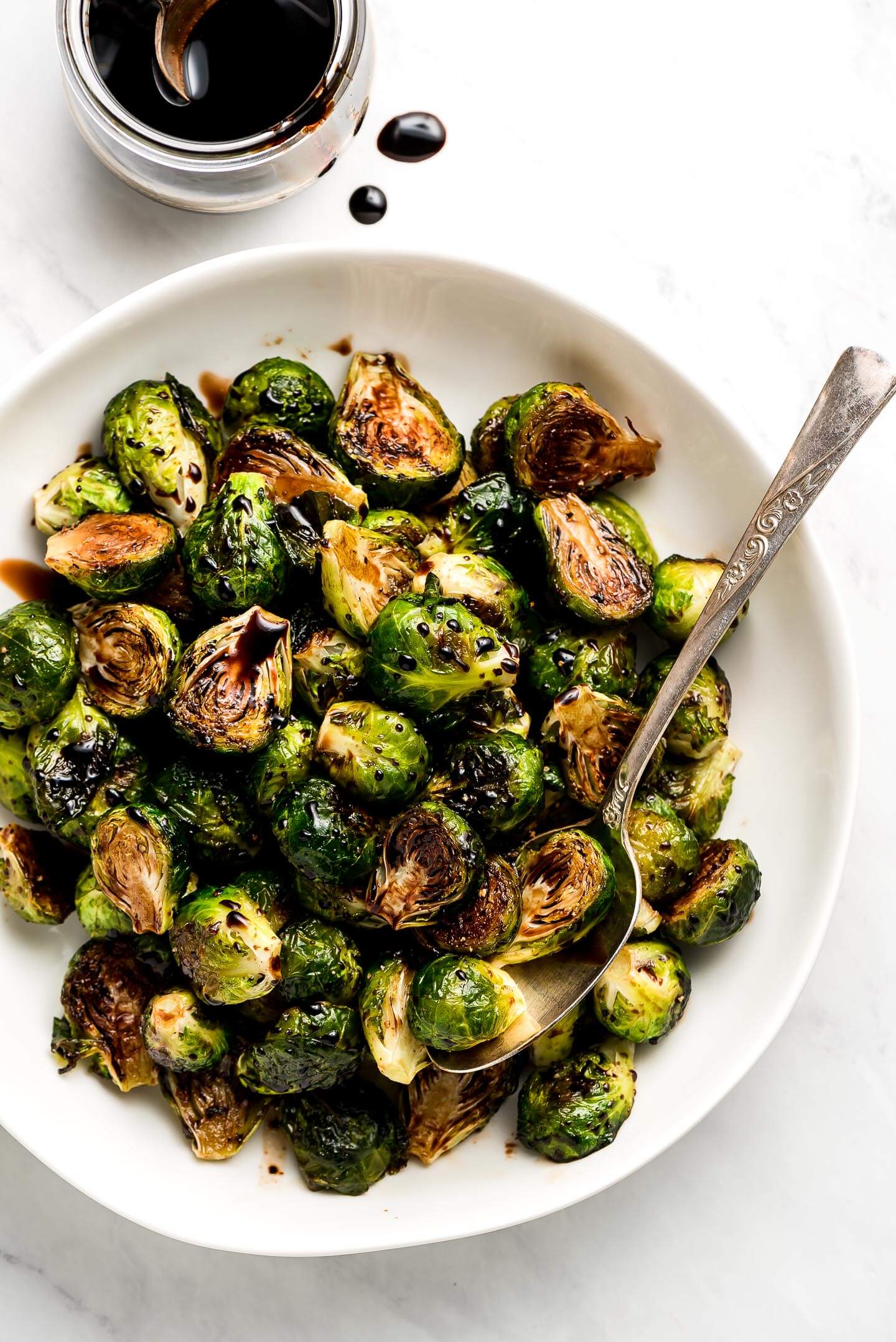 Oven-Roasted Sweet Potato and Brussels Sprouts with Maple Balsamic Glaze