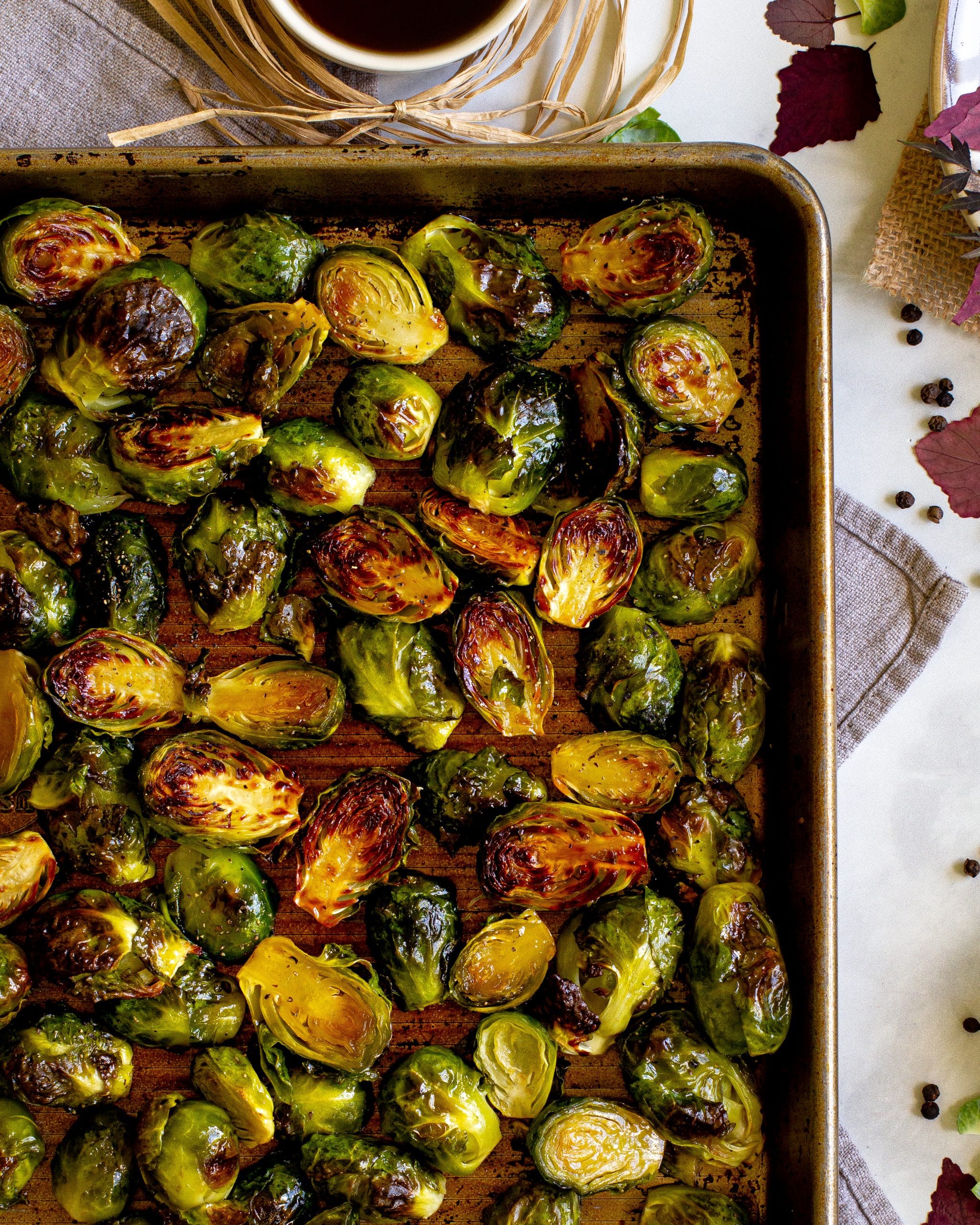 Oven-Roasted Sweet Potato and Brussels Sprouts with Maple Balsamic Glaze