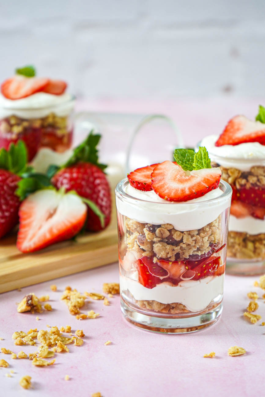 Strawberry Basil Cheesecake Parfaits with Almond Crumble