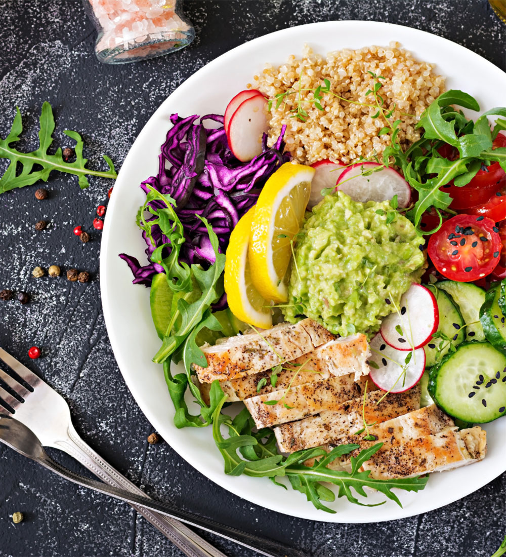 Boiled Chicken and Herb Quinoa Bowl with Citrus Vinaigrette
