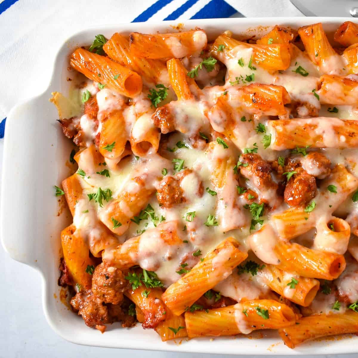 Oven-Baked Rigatoni with Spicy Tomato and Italian Sausage Ragù