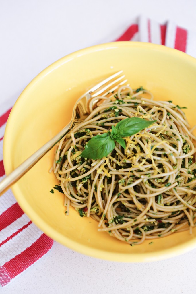 Green Pistachio Pesto Pasta with Lemon Zest and Parmesan