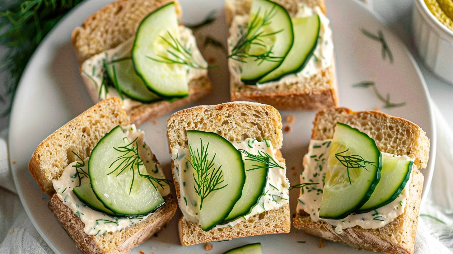 Cucumber Dill Tea Sandwiches with Cream Cheese Spread