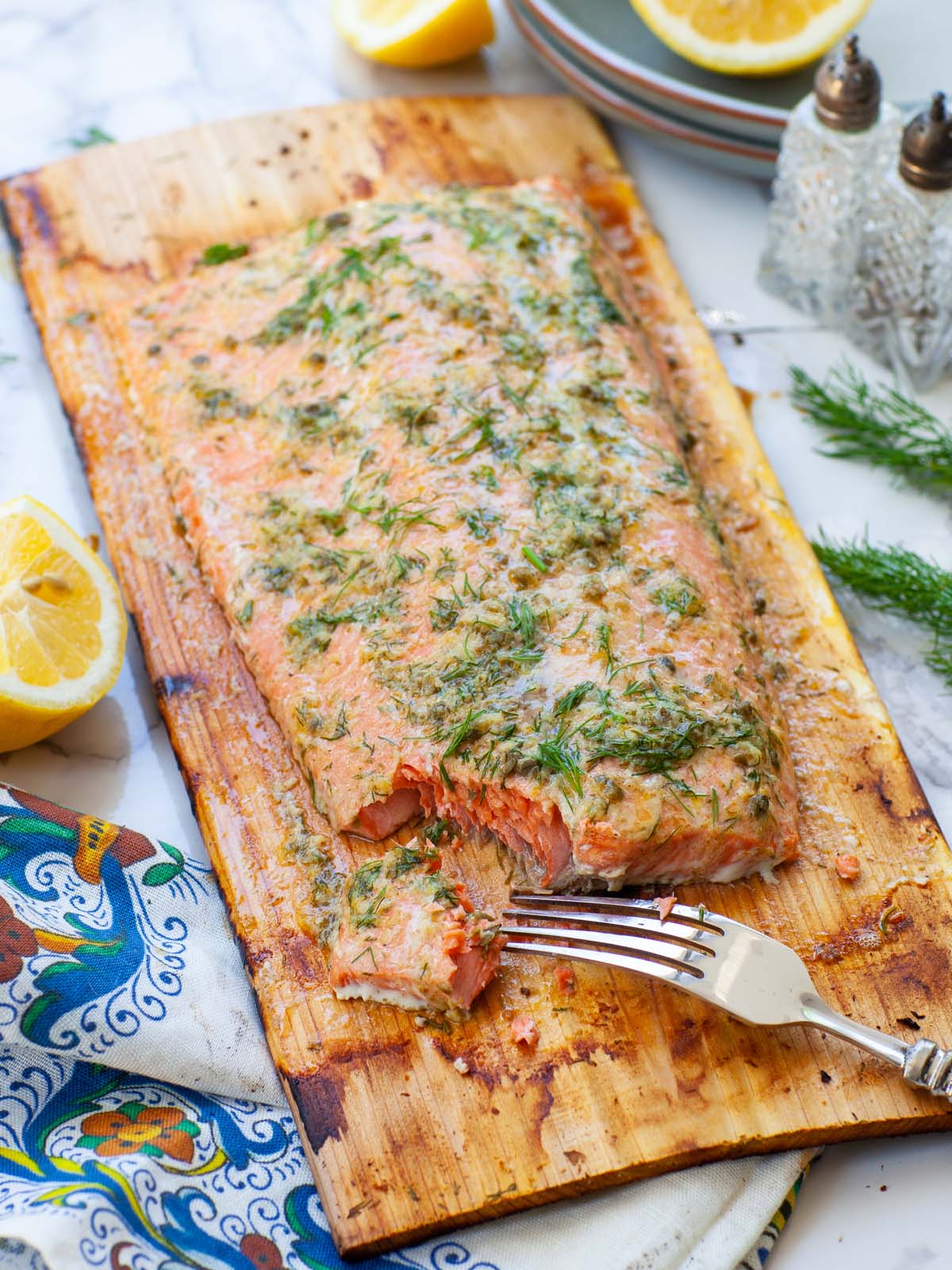 Cedar-Plank Grilled Salmon with Herb and Lemon Glaze