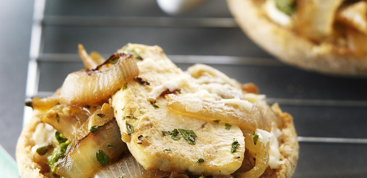 Schmaltzy Roasted Chicken Thighs with Caramelized Onion Kugel Muffins
