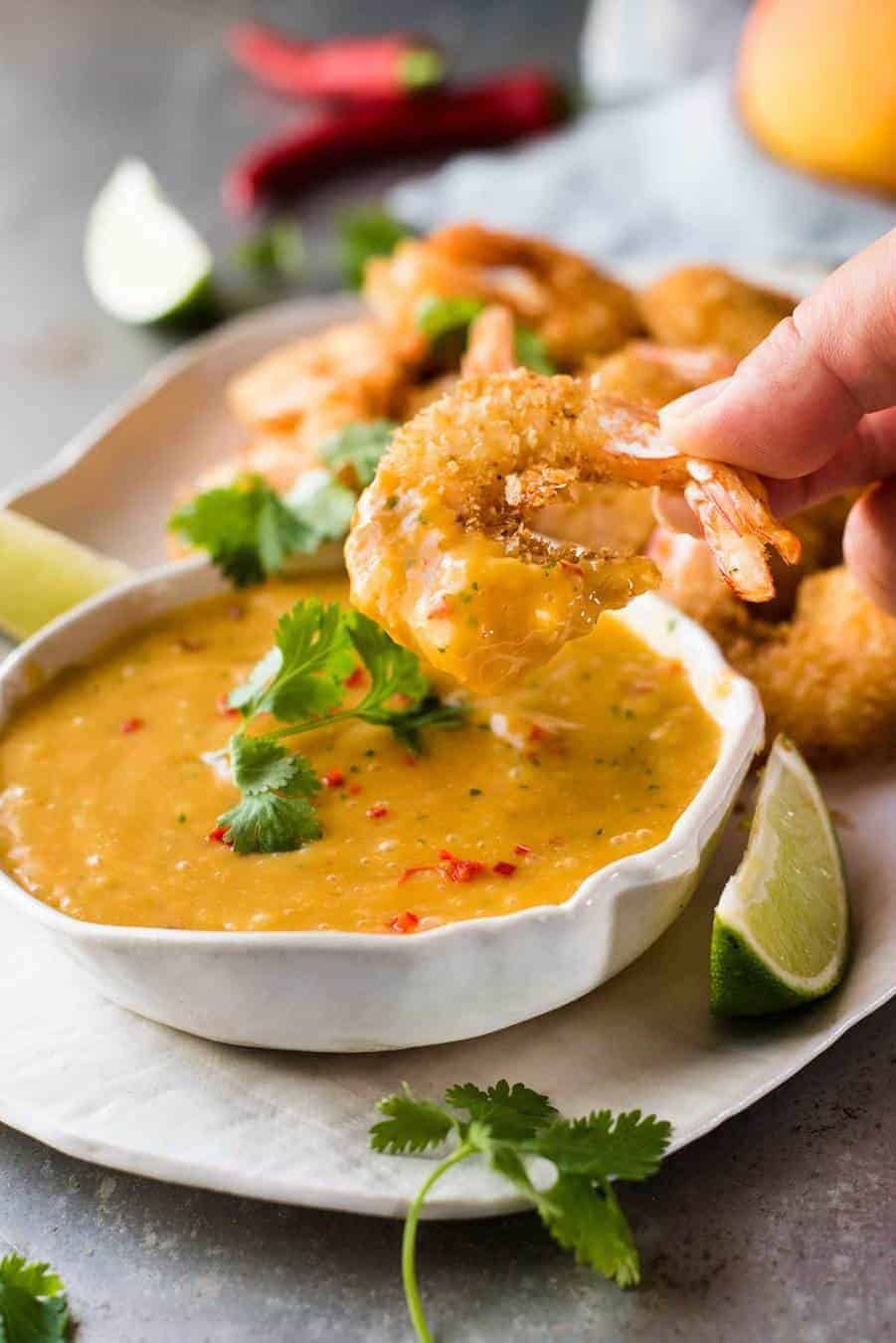 Pan-Fried Coconut-Crusted Shrimp with Spiced Mango Sauce