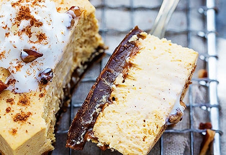 Pumpkin Spice Cheesecake Bars with Gingersnap Crust