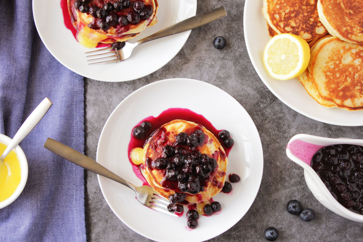 Vanilla Bean Ricotta Pancakes with Blueberry Compote