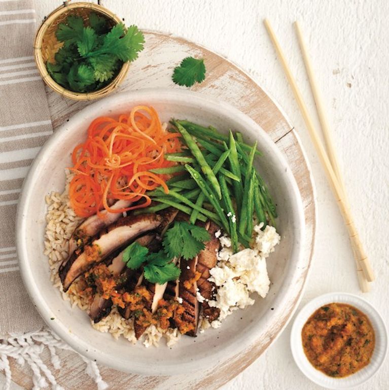 Blocky Mushroom and Herb Rice Bowl