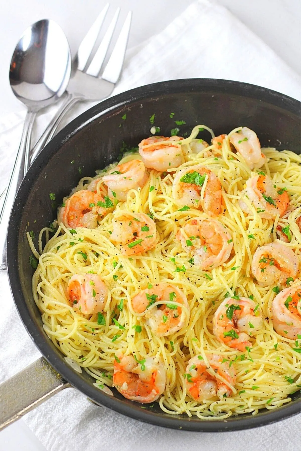 Sautéed Shrimp with Garlic and Chili Flakes over Angel Hair Pasta