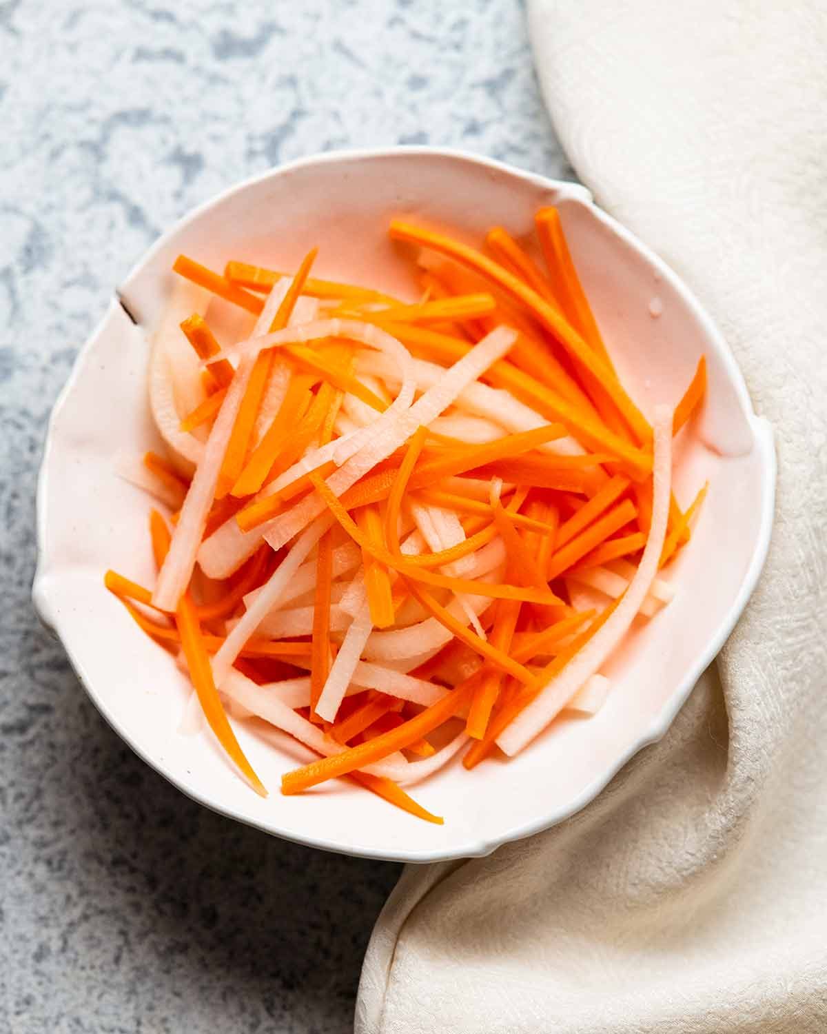 Pan-Fried Tofu Bánh with Pickled Carrot and Daikon Slaw
