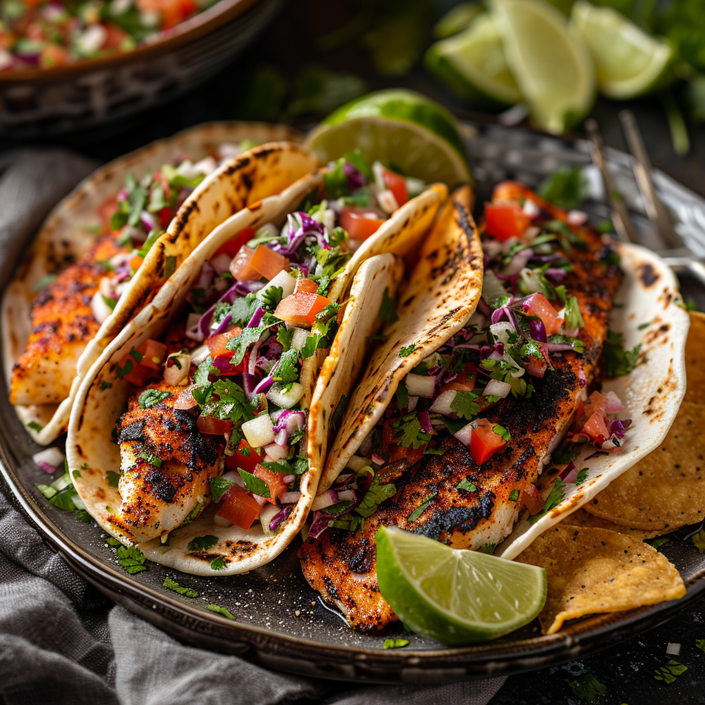 Cajun-Spiced Blackened Fish Tacos with Lime Slaw