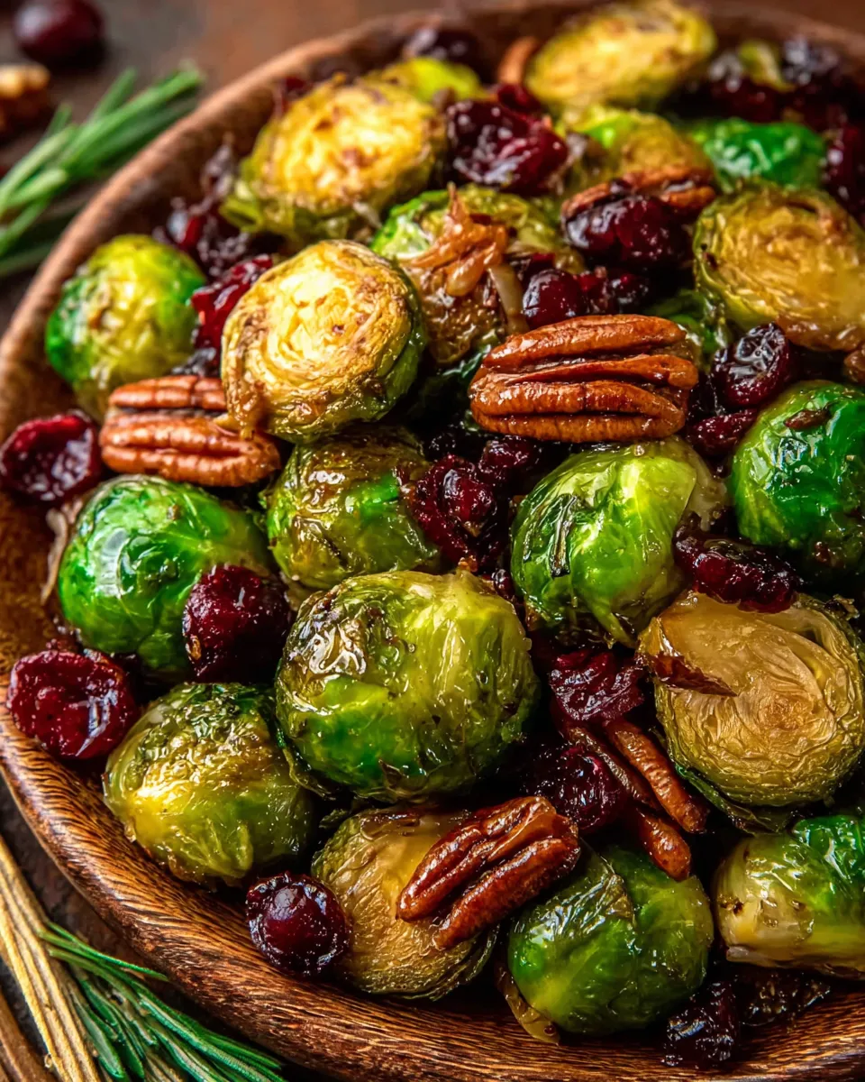 Sautéed Brussels Sprouts with Cranberries and Toasted Pecans