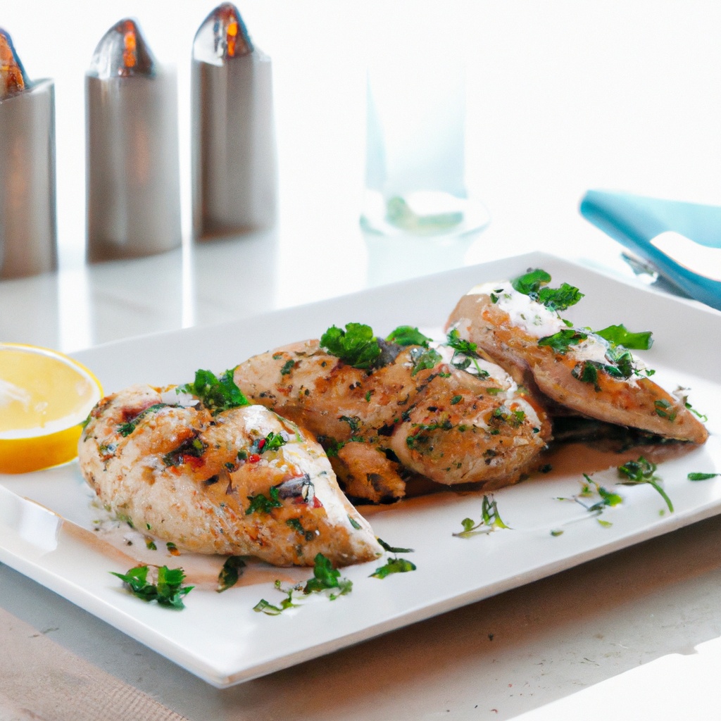 Grilled Herb-Marinated Chicken with Lemon Garlic Sauce
