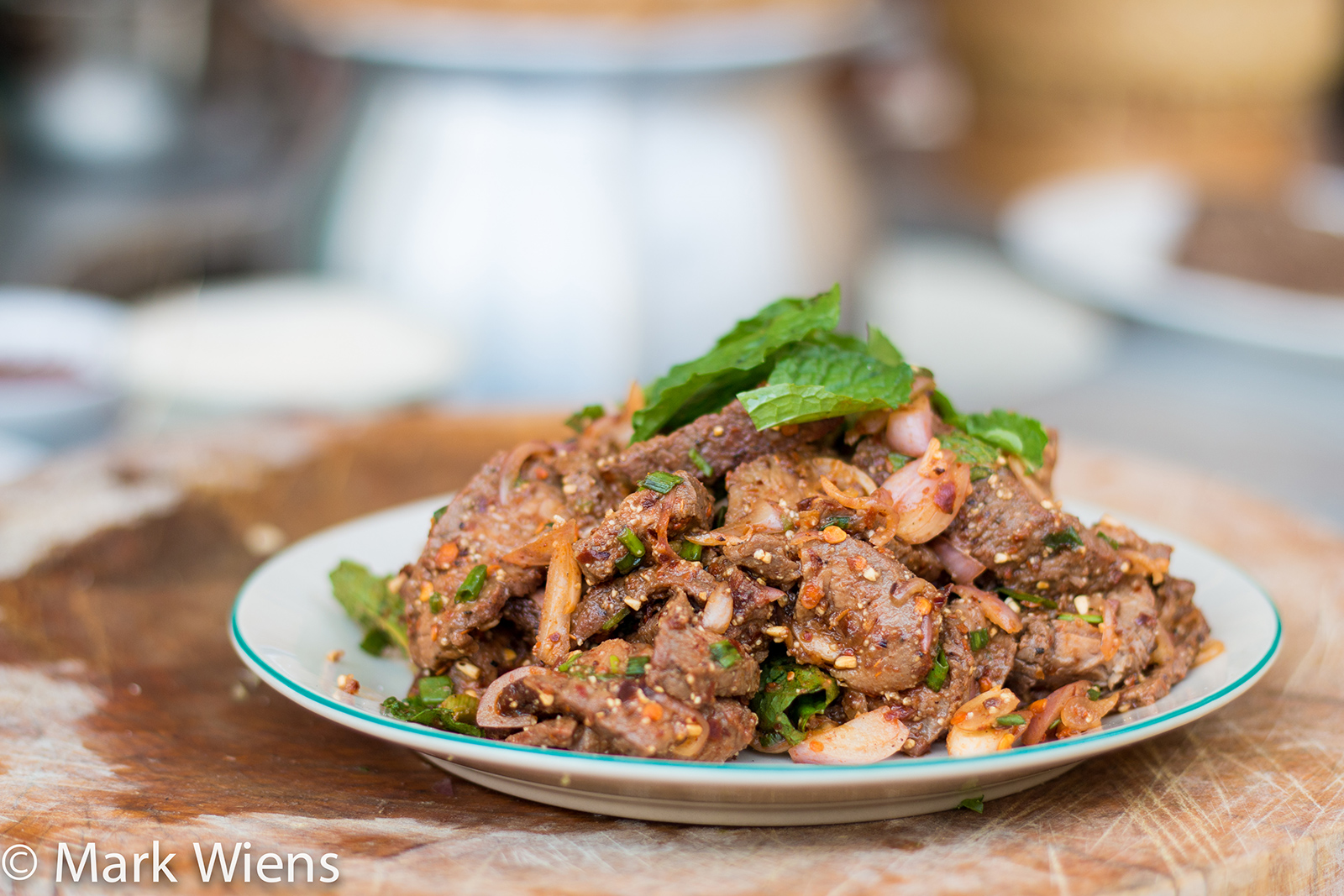 Stir-Fried Nam Tok Beef with Toasted Rice and Mint
