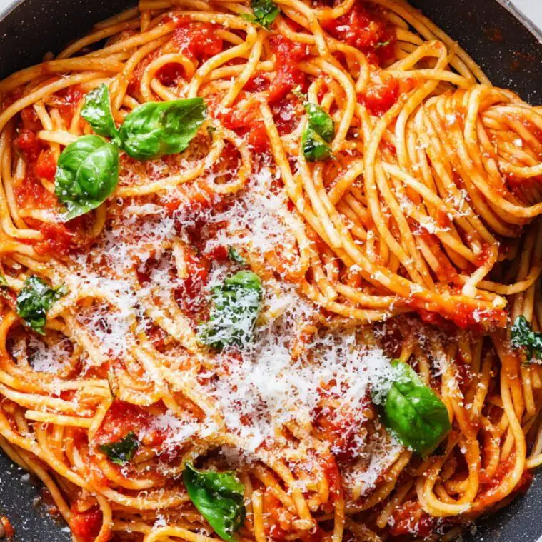 Spaghetti Tossed in Tomato Basil Sauce with Parmesan