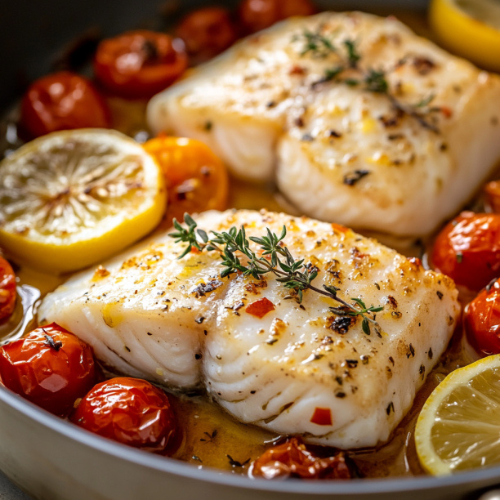 Baked Cod with Herb-Crust and Roasted Cherry Tomatoes