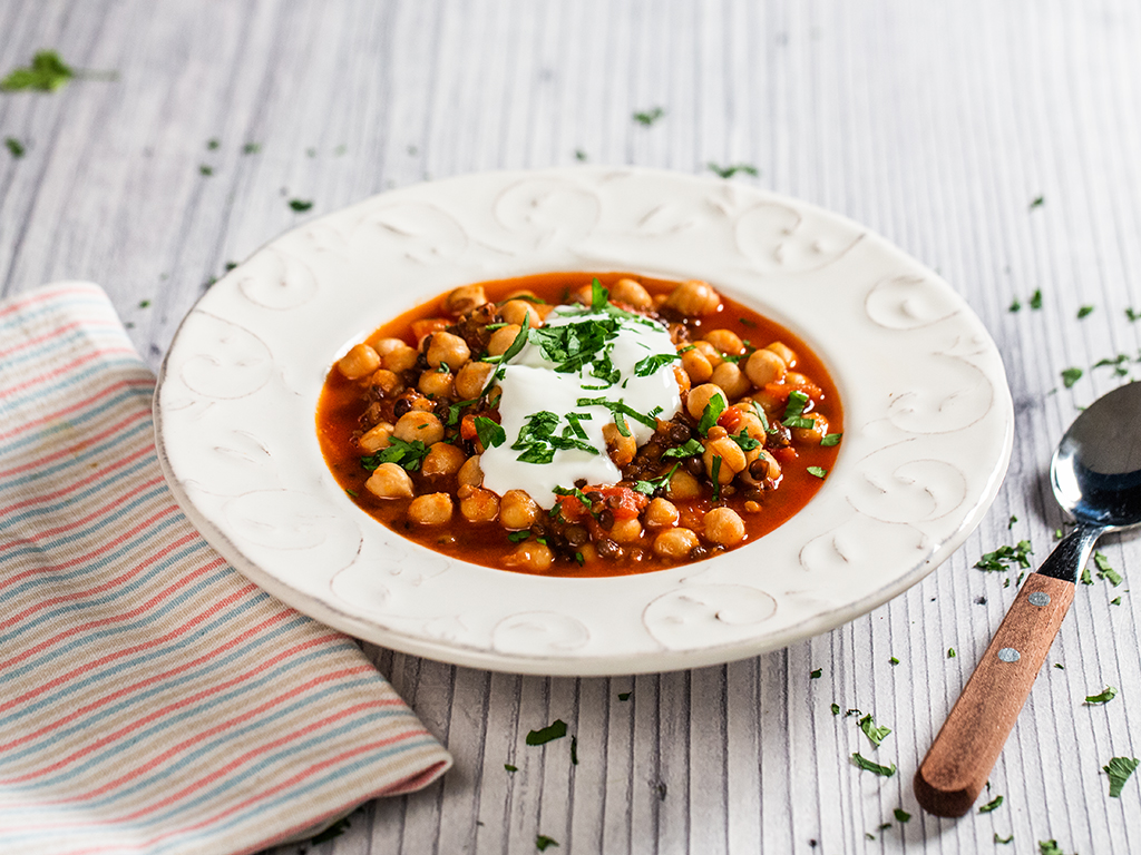 Lentil and Chickpea Soup with Cumin and Lemon
