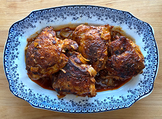Injera-Crusted Berbere-Spiced Chicken Thighs