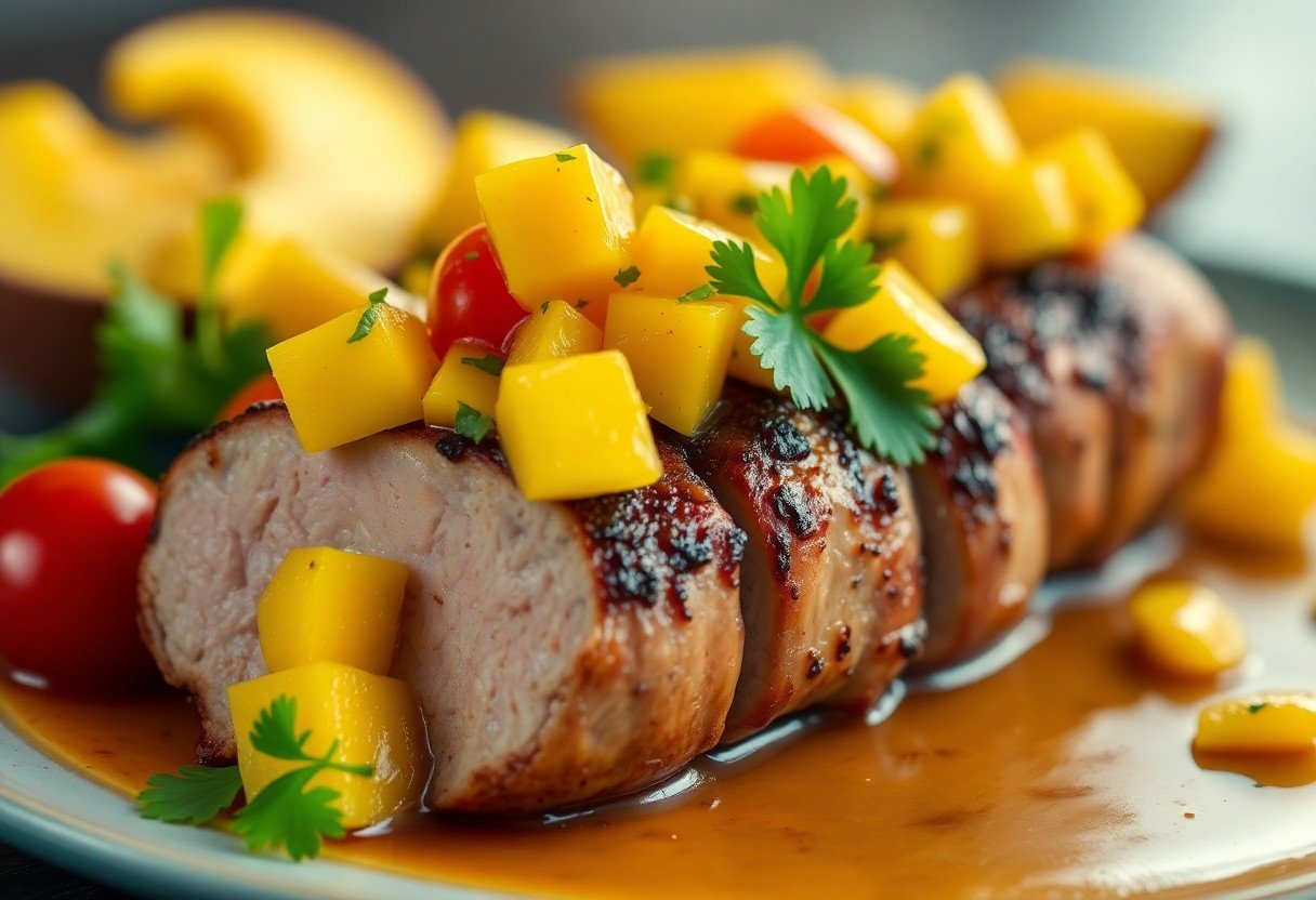 Rum-Glazed Caribbean Pork Tenderloin with Mango Chutney