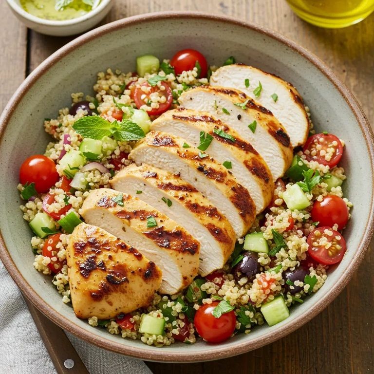 Grilled Lemon-Garlic Chicken with Quinoa and Spinach Salad