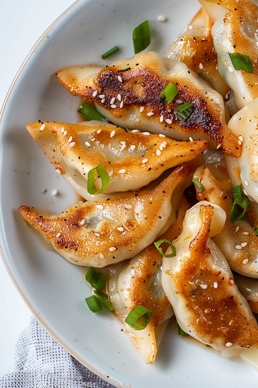 Boiled Chicken and Mushroom Gyoza with Scallion Soy Sauce