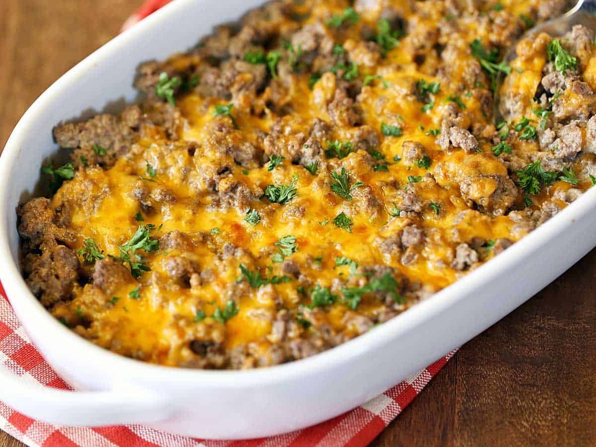 Baked Cheddar and Ground Beef Keto Casserole