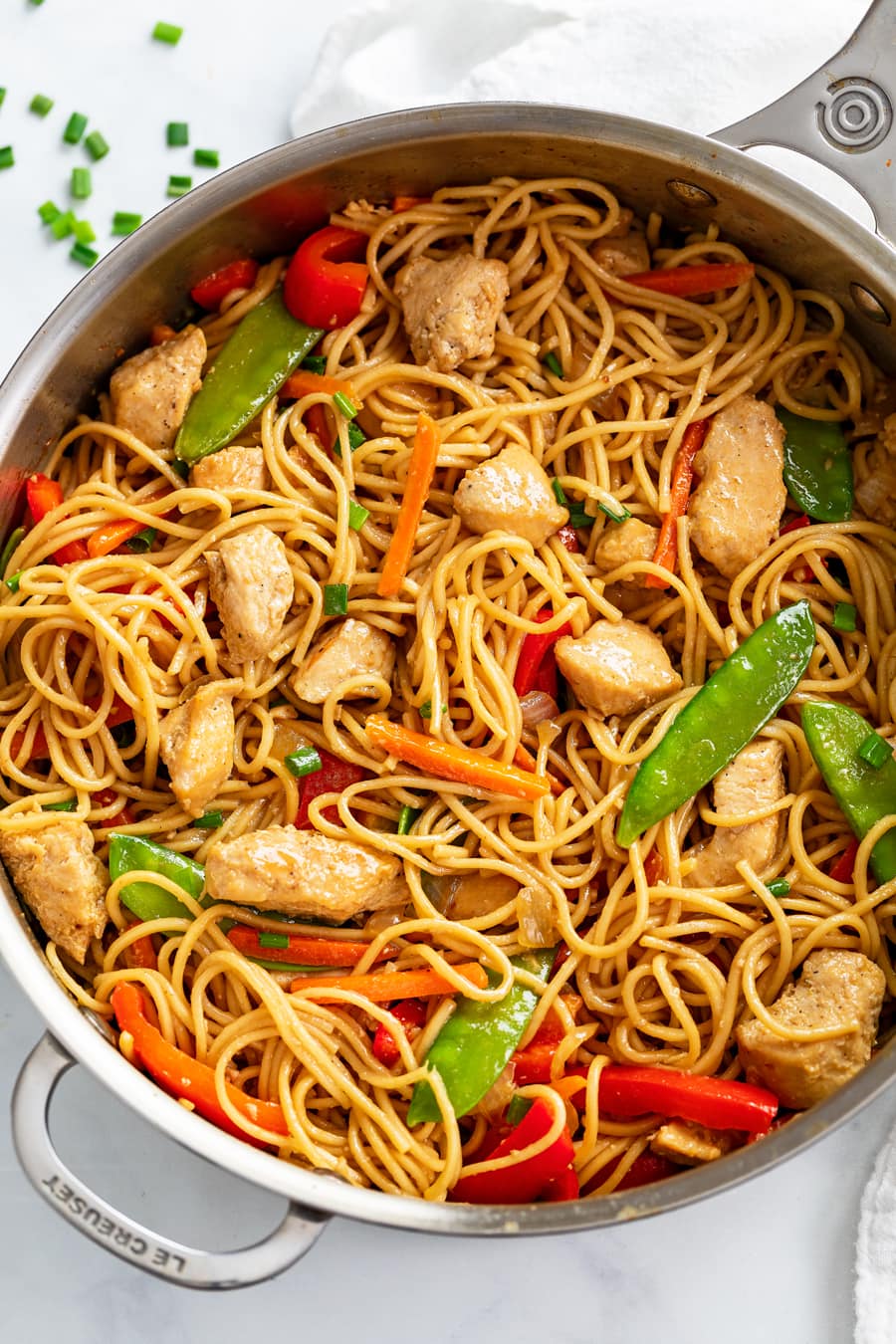 Stir-Fried Egg Lo Mein with Chicken and Mixed Vegetables