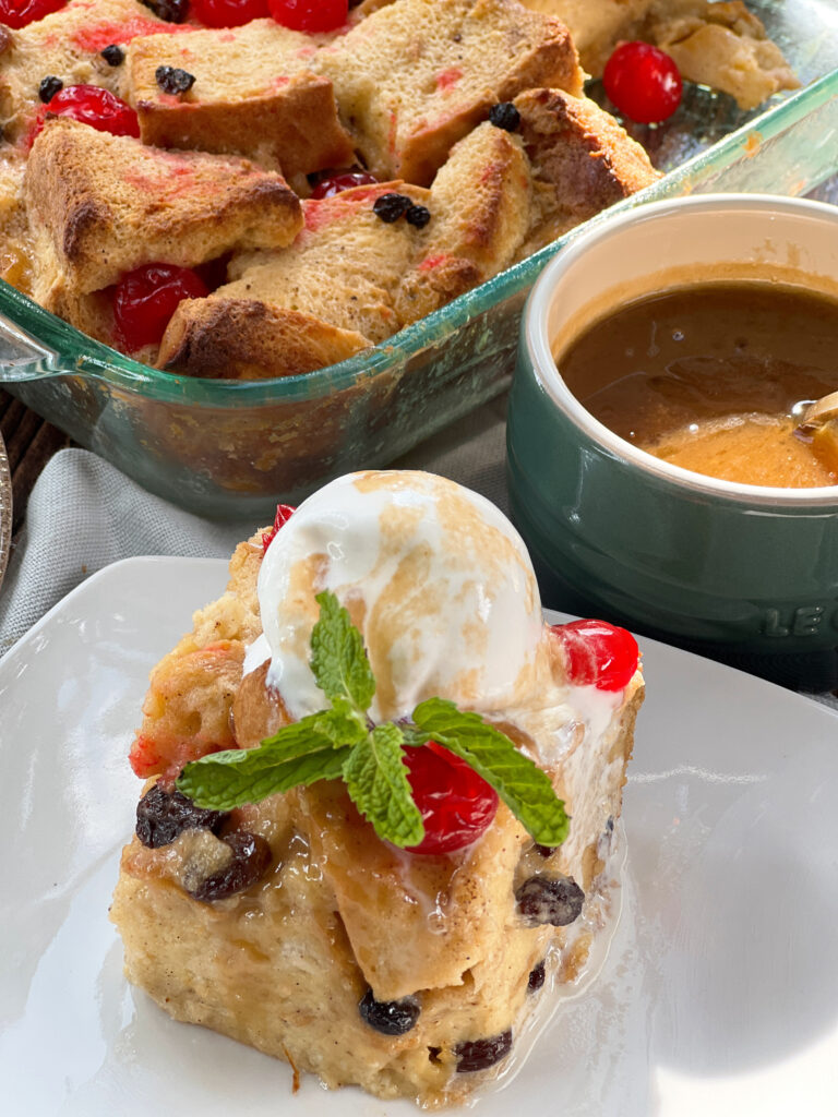 Rum-Soaked Caribbean Bread Pudding with Spiced Vanilla Sauce