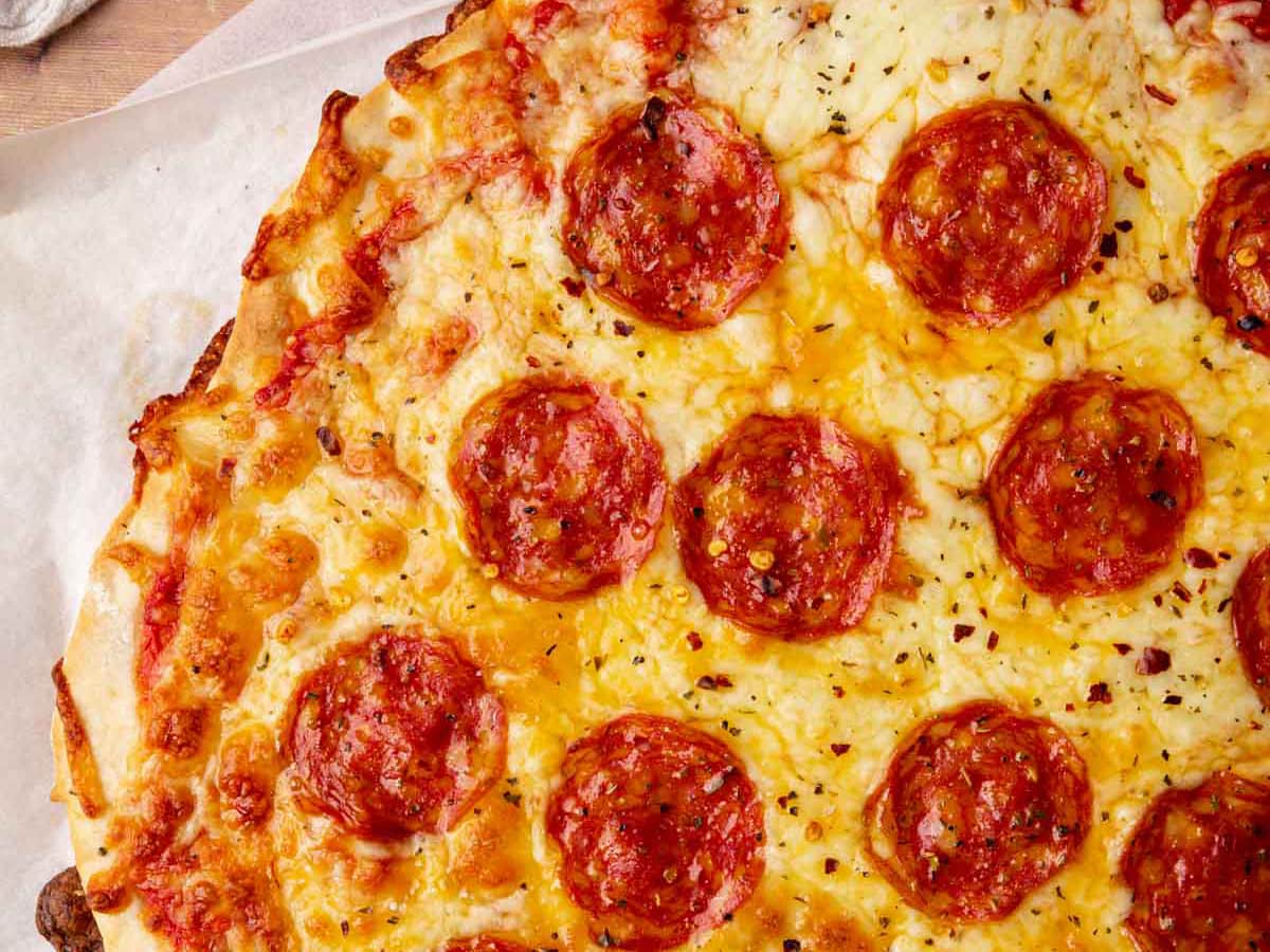 Classic Pepperoni and Mushroom Thin-Crust Pizza