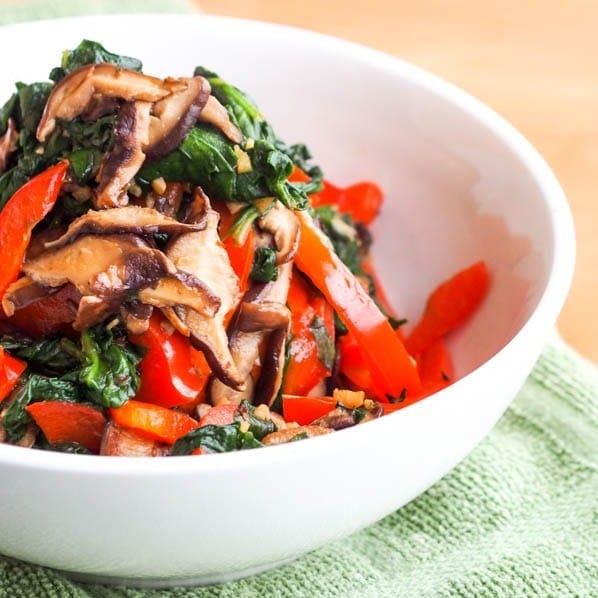 Shiitake Mushroom and Spinach Stir-Fry with Garlic Soy Glaze