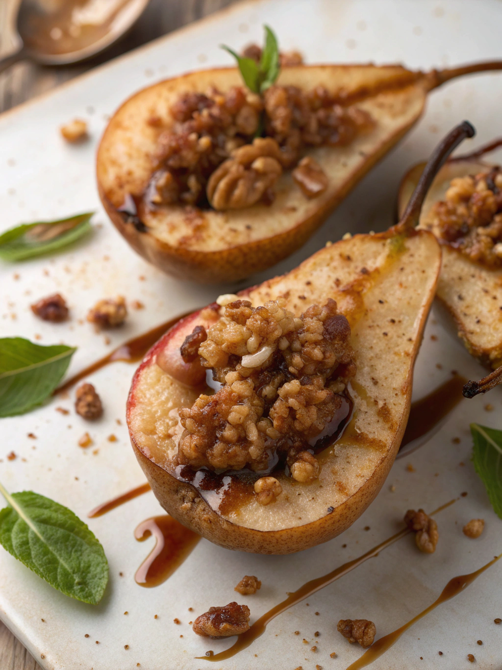 Baked Cinnamon-Spiced Pears with Walnut Crumble