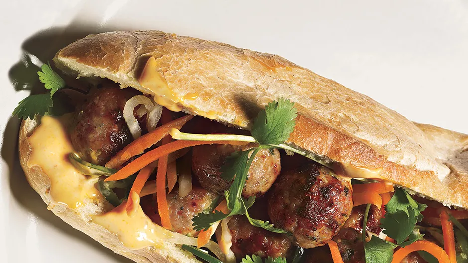 Banh Mi-Inspired Pork Meatball Sandwich with Pickled Vegetables