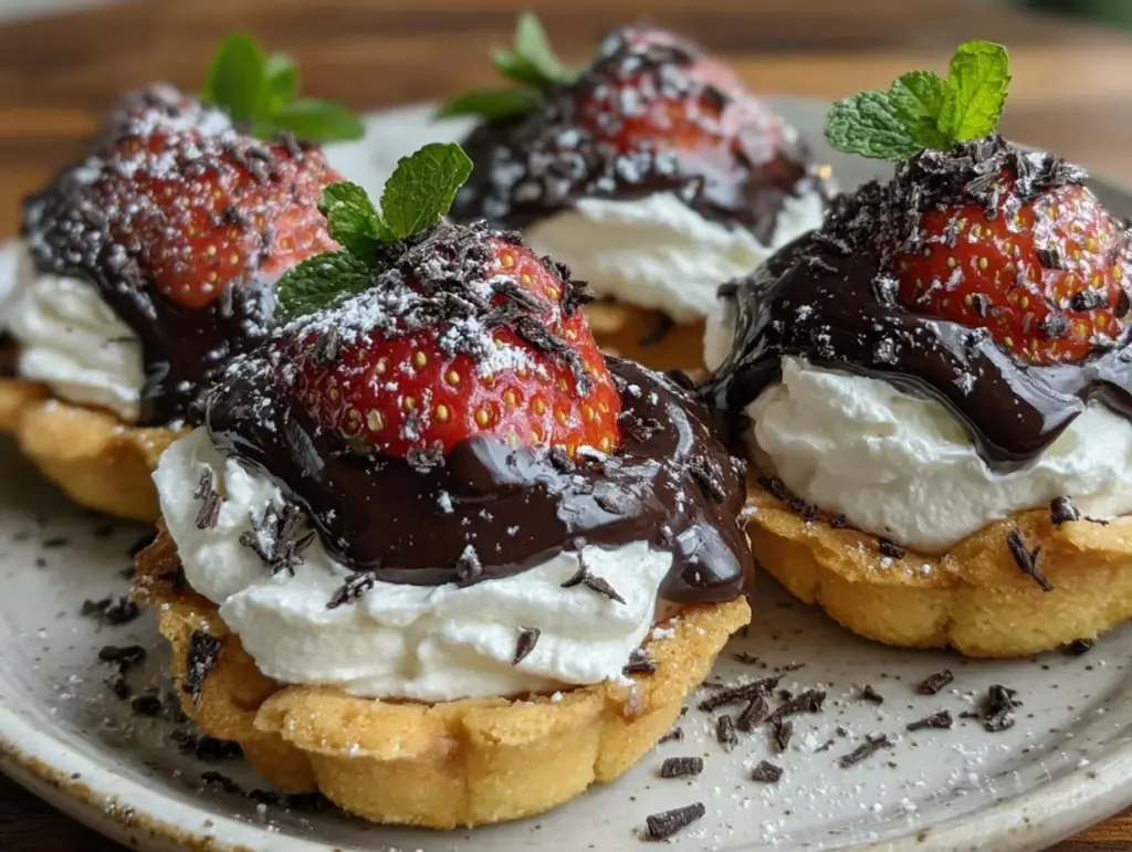 Chocolate-Dipped Strawberry Tarts with Rosewater Whipped Cream