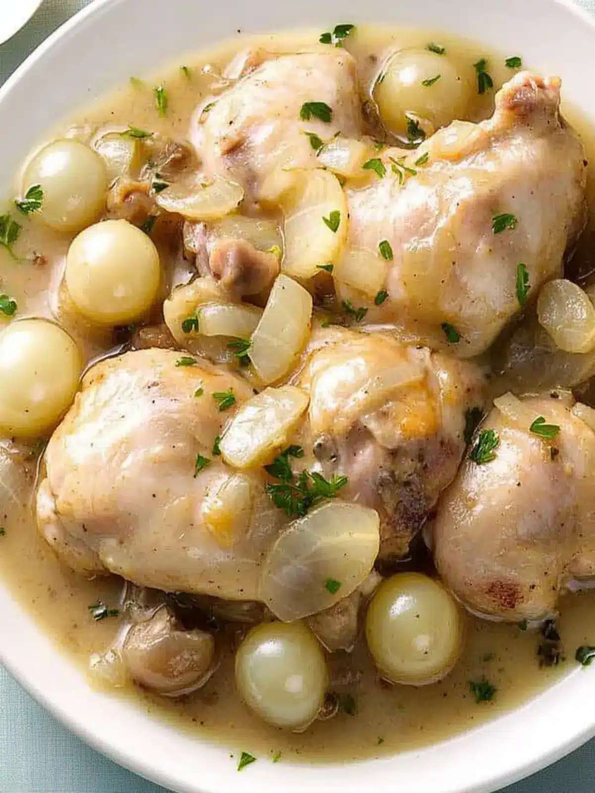 Red Wine-Braised Chicken with Mushrooms and Pearl Onions