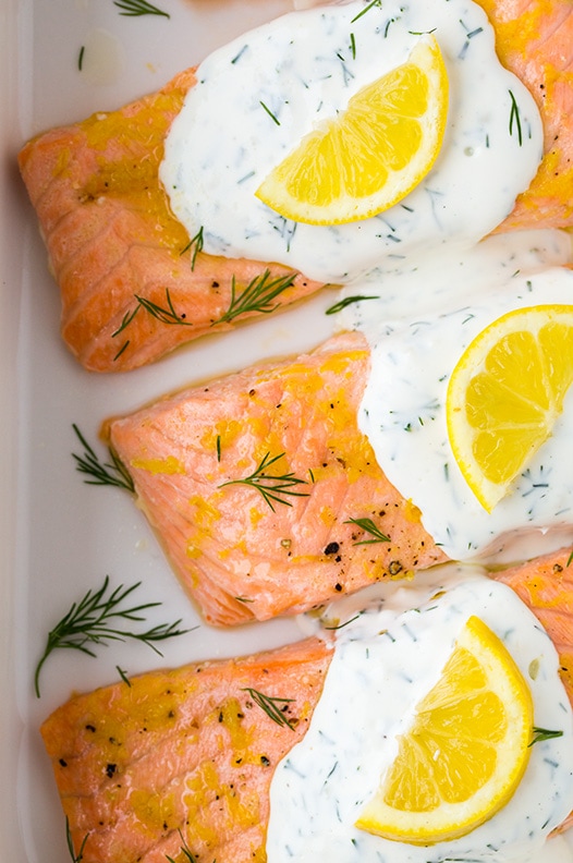 Pan-Fried Salmon with Lemon-Dill Yogurt Sauce