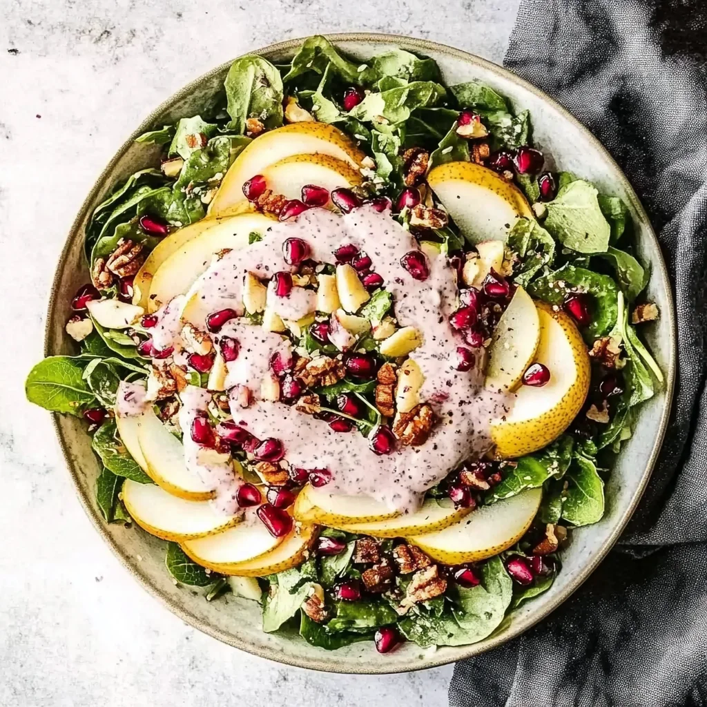 Roasted Pear and Chestnut Salad with Pomegranate Dressing