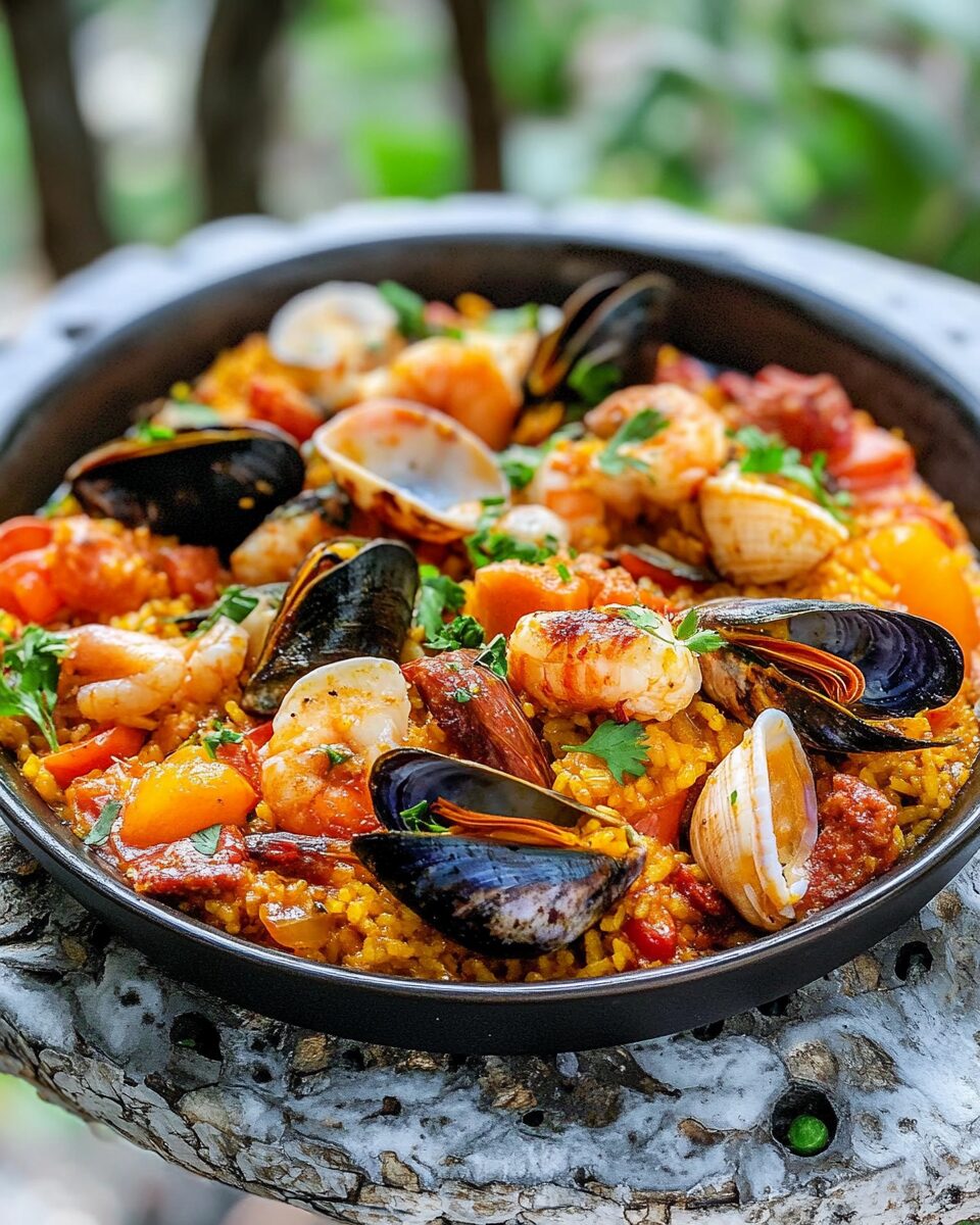 Spanish-Style Seafood Paella with Saffron and Chorizo