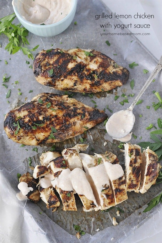 Grilled Lemon-Garlic Chicken Thighs with Herb Yogurt Sauce