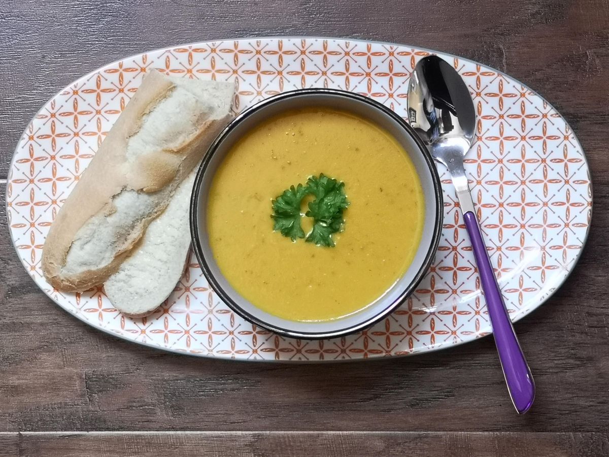 Ginger-Spiced Carrot and Lentil Soup with Coconut Cream