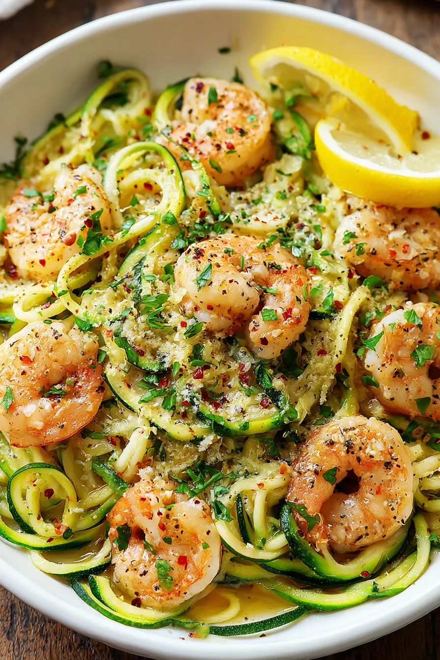 Sautéed Shrimp and Zucchini Noodles with Garlic Lemon Sauce