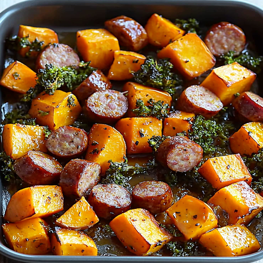 Maple-Glazed Sweet Potato and Sausage Sheet Pan Dinner